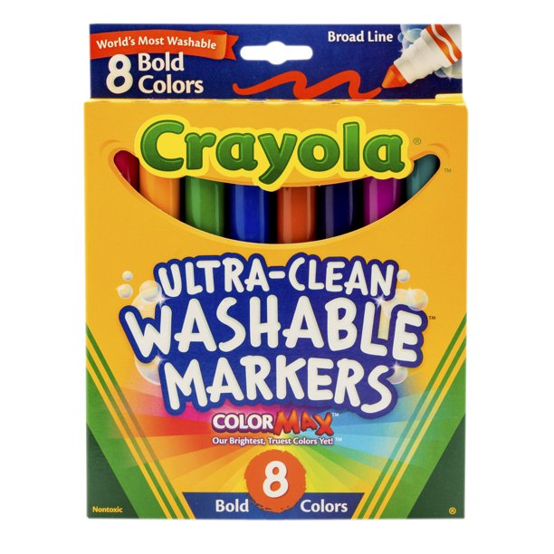 Crayola Washable Marker Set, 8-Colors, Broad, Classic 