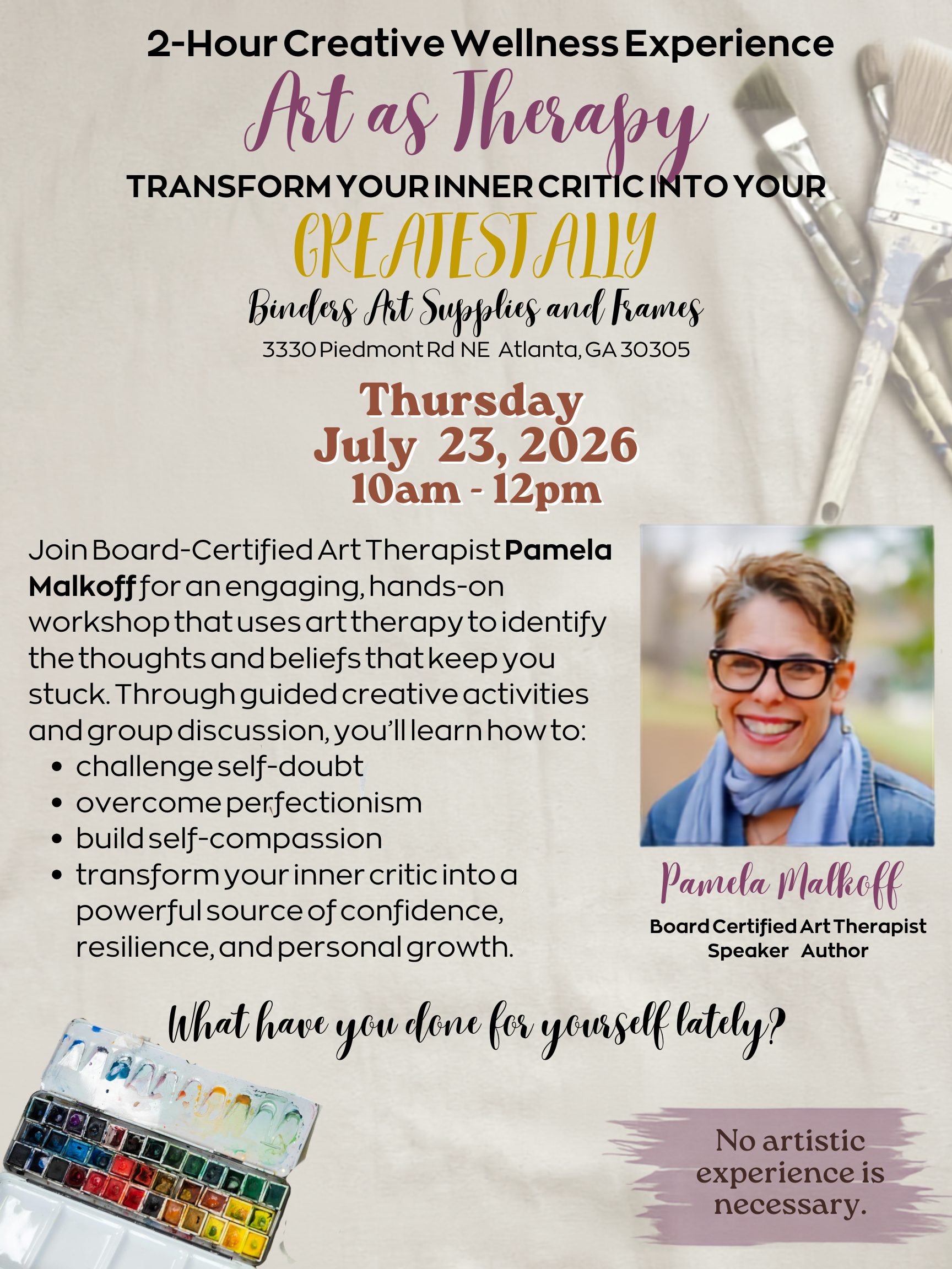 Art as Therapy: Make your Inner Critic your Greatest Ally - July 23 (10:00am-12:00pm)