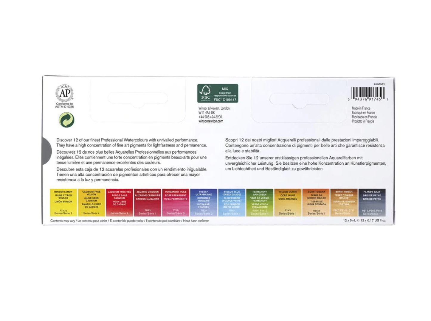 Winsor & Newton Professional Watercolor Travel Tin 12 Tube Set