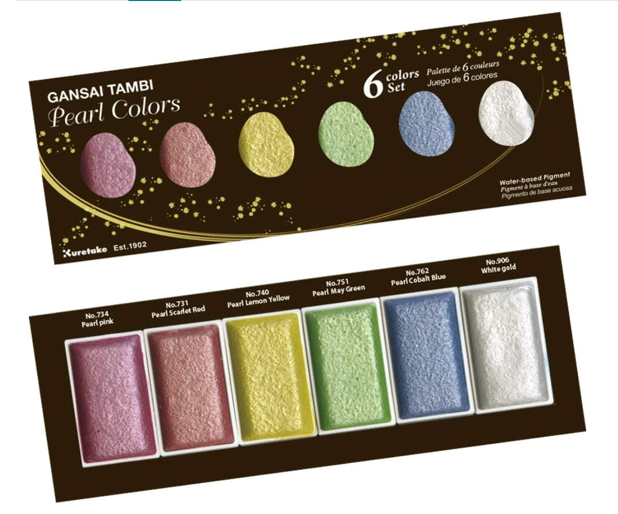 Kuretake Gansai Tambi Metallic Watercolor Sets of 6 (Starry, Pearl, & Gem)