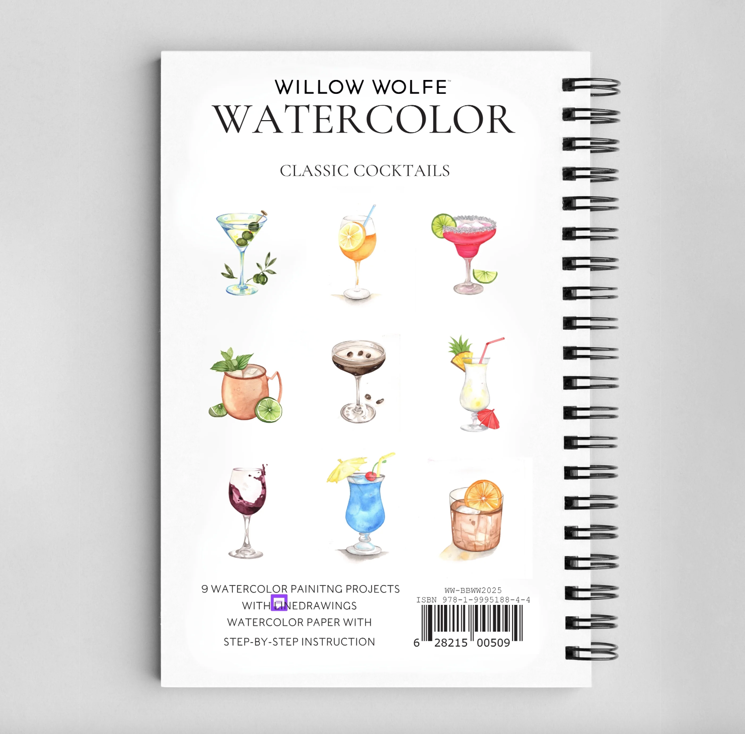 Classic Cocktails Watercolor Workbook by Willow Wolfe