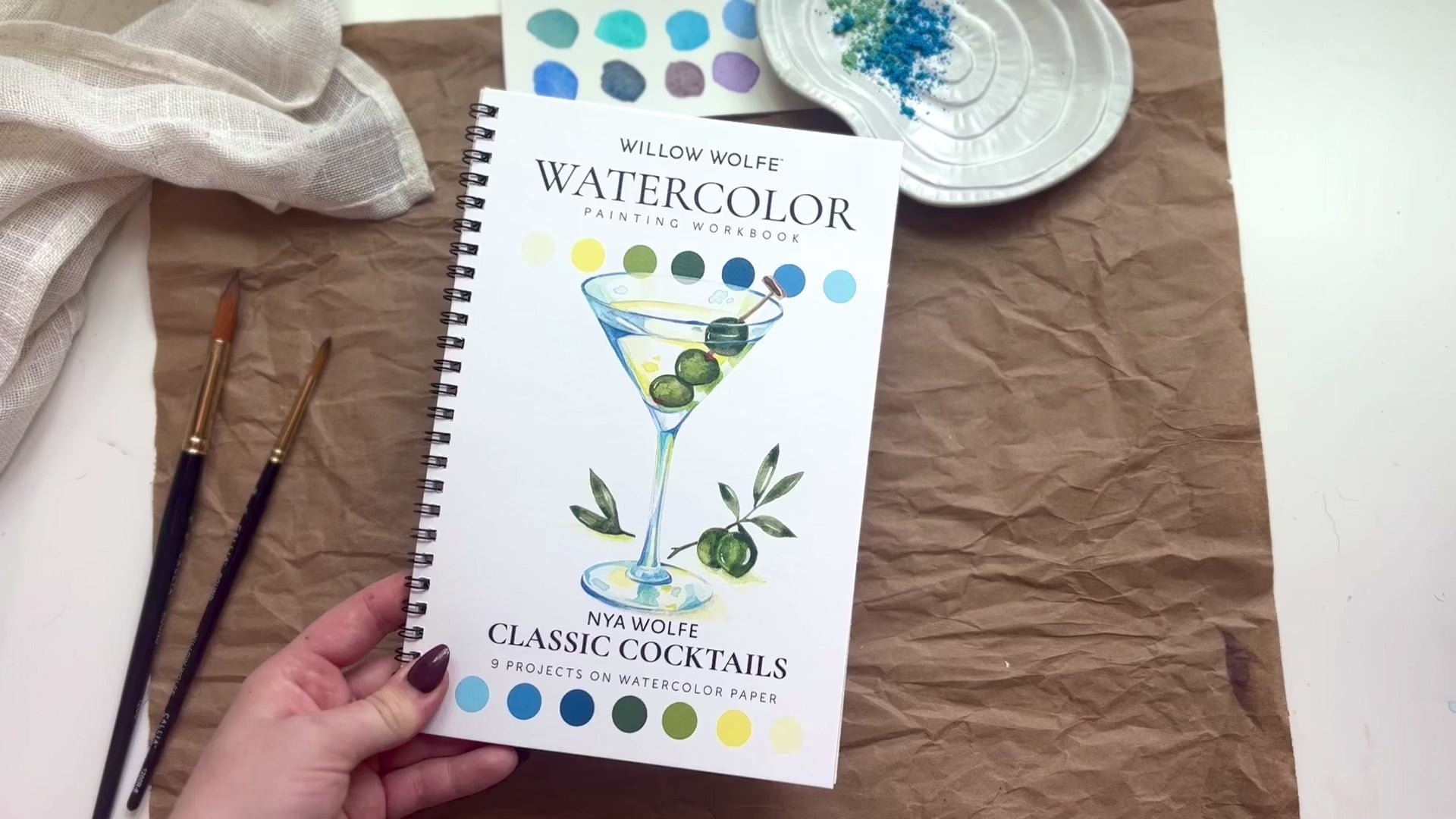 Load video: Classic Cocktails Watercolor Workbook by Willow Wolfe