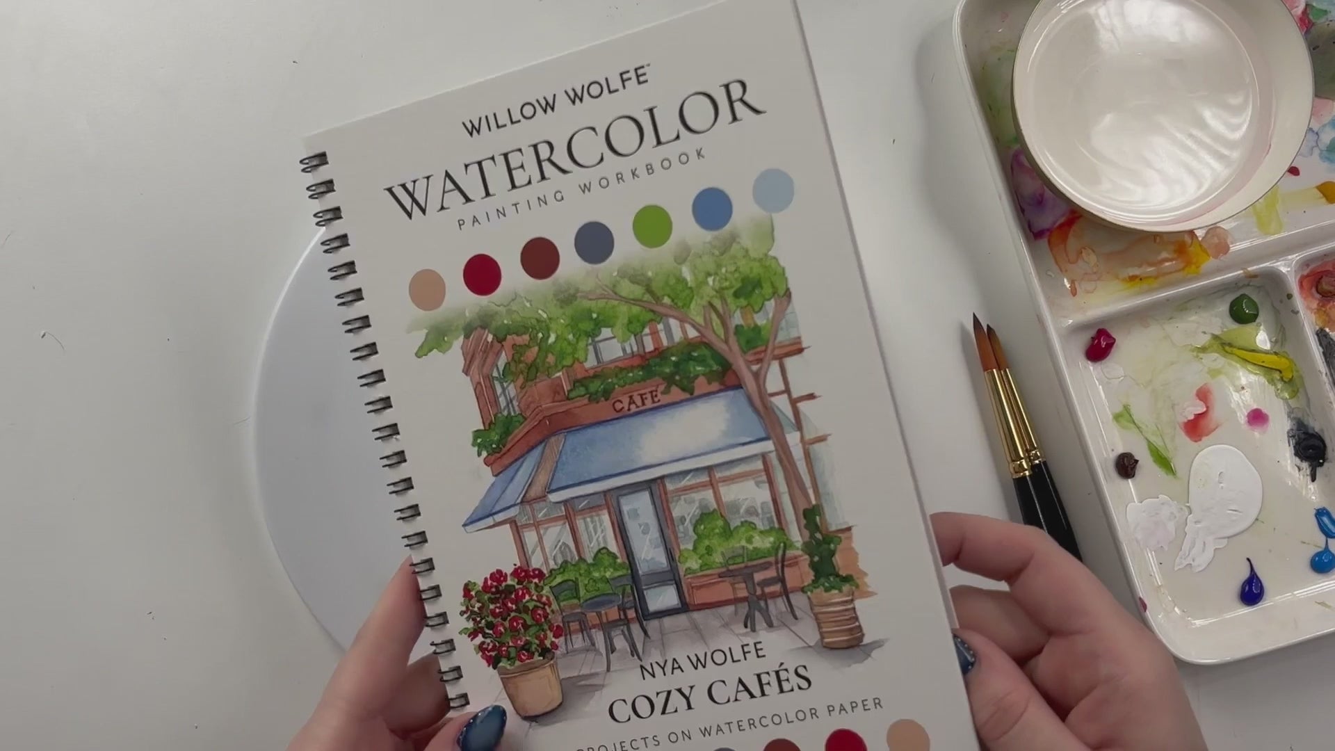 Load video: Cozy Cafe Watercolor Workbook by Willow Wolfe