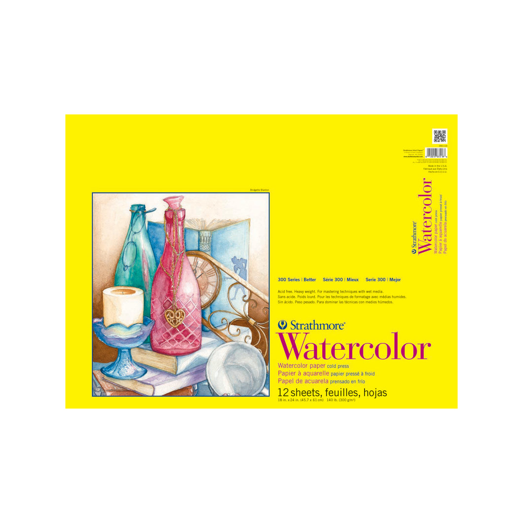 Strathmore Watercolor Paper Pad, 300 Series, Tape Bound, 12 Sheets