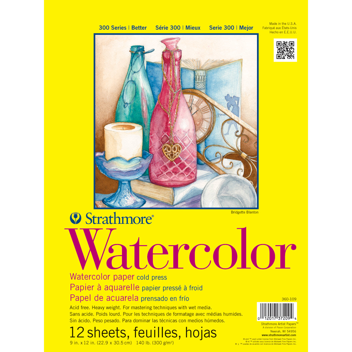 Strathmore 300 Series Watercolor Pad - 140lb Cold Press Watercolor Pad 9x12 (Tape Bound)