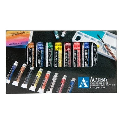 Grumbacher Academy Watercolors - Artist's Sketchbox Set, 7.5 ml tubes