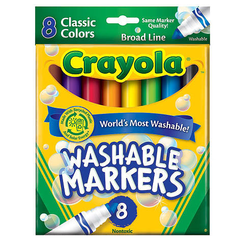 Crayola Washable Marker Sets, 8-Color Broad Set - Classic