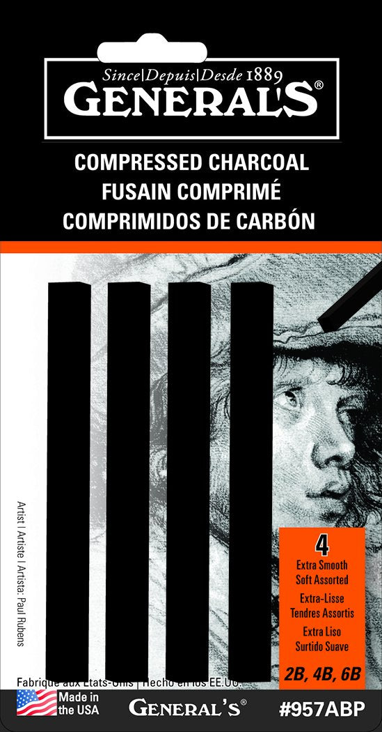 General Pencil Compressed Charcoal Set, Black, 4/Pkg.